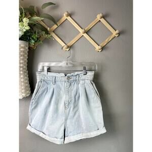 Denim Co. Light Wash Mom Shorts US Women's 4 Pleated Cuffed Denim High Rise EU36